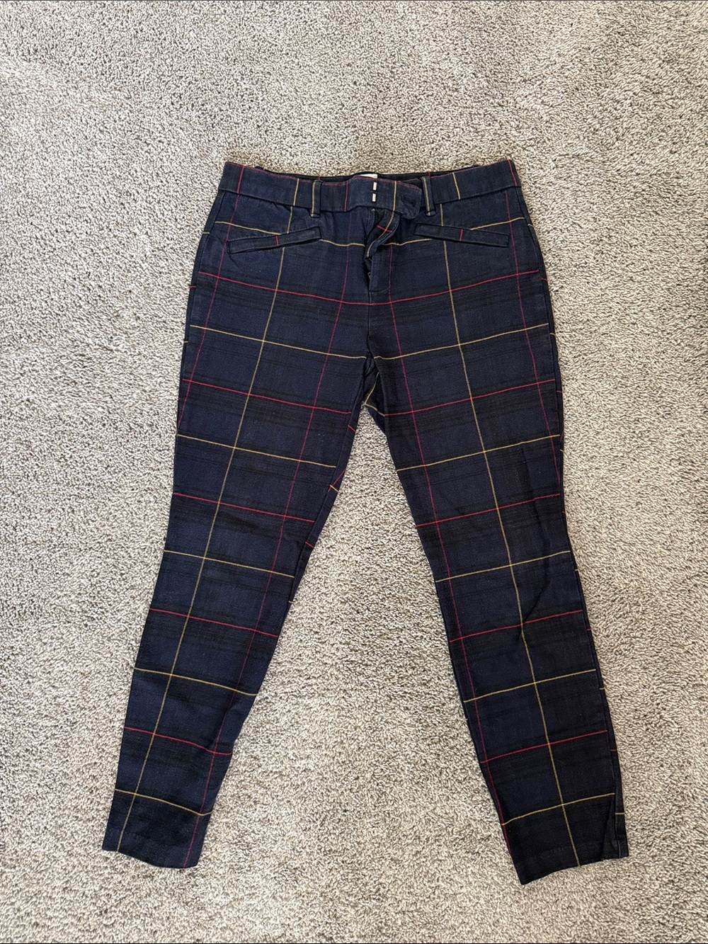 Plaid Skinny Pant in Navy with Red & Gold Windowpane